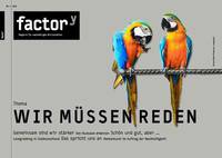 Titelbild des factory-Magazins mit zwei Papageien