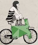 Frau auf Fahrrad aus Textilien